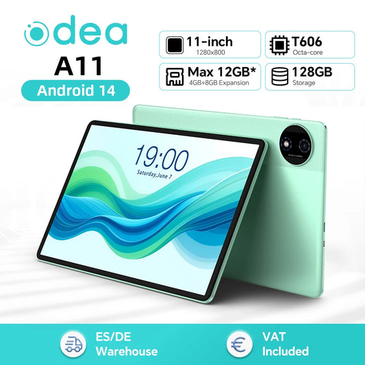 Odea A11 Tablet Android 14 Unisoc T606 Octa Core 12GB(4GB+8GB Expansion) RAM 128GB ROM 11" IPS 7000mAh Type-C 13MP Camera GPS.