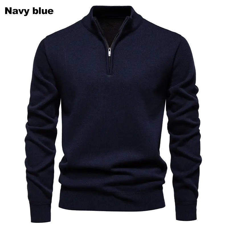 Autumn Winter Men's Half Zipper Knitted Pullovers Solid Slin Fit Casual Sweater Male Fleece Warm Stand Collar Pullover Sweaters.