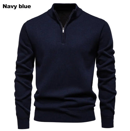 Autumn Winter Men's Half Zipper Knitted Pullovers Solid Slin Fit Casual Sweater Male Fleece Warm Stand Collar Pullover Sweaters.