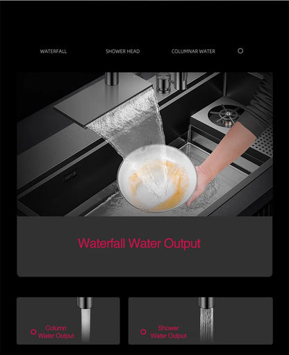 ASRAS New Waterfall Faucet Kitchen Sinks Nanometer Large Size 4mm Panel Handmade Sinks Cup Rinser Kitchen Sinks