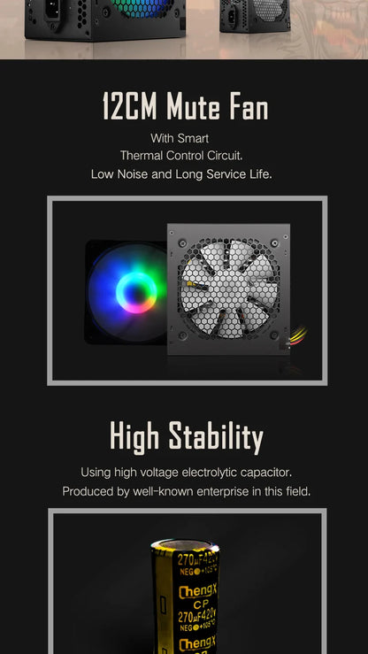 Aigo AK PC PSU Power Supply Unit 500W 600W 700W 800W 1000W Gaming 120mm RGB Fan 220V ATX Desktop computer Power Supply for BTC.