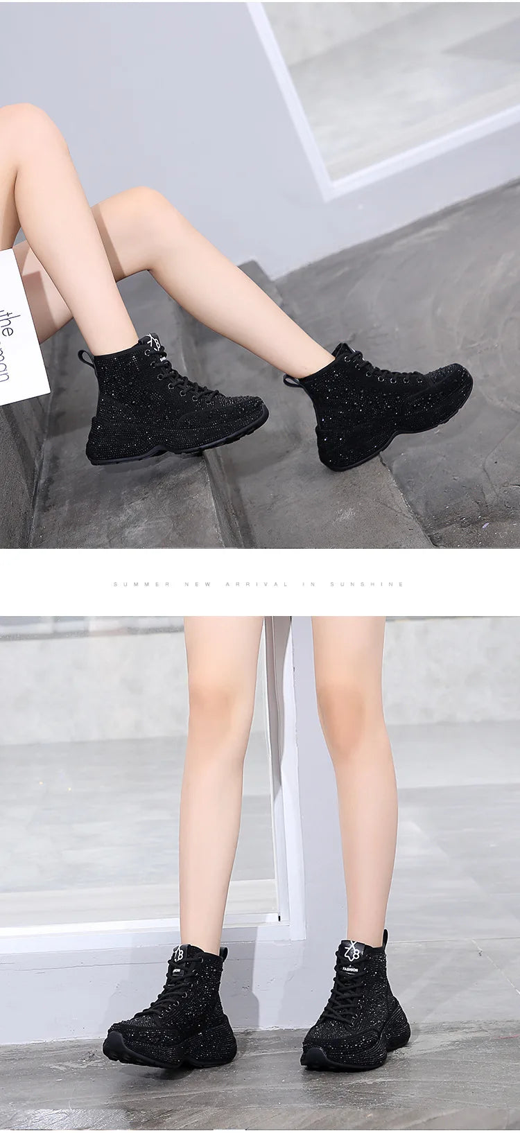 2025 Shiny Rhinestones Thick Sole Autumn Winter Short Ankle Women Boots Women's Shoes for Woman Booties Boots for Women.