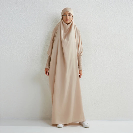 Muslimische Abaya mit Kapuze, Smockärmel, einteiliges Gebetskleid, Damen, Jilbab, islamische Kleidung, Dubai, Saudi-Arabien, schwarze Robe, türkische Bescheidenheit.
