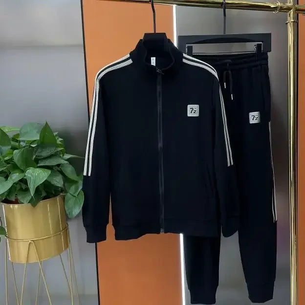 Men's Casual Sportswear Set Spring Autumn Long Sleeve Stand Collar Jacket Pants Comfortable Breathable Sports Outfit.
