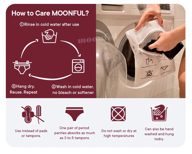 Moonful Women's Menstrual Panties High Waist Leak Proof 4 Layer Breathable Lace Period Underwear Girls Absorbent Brief