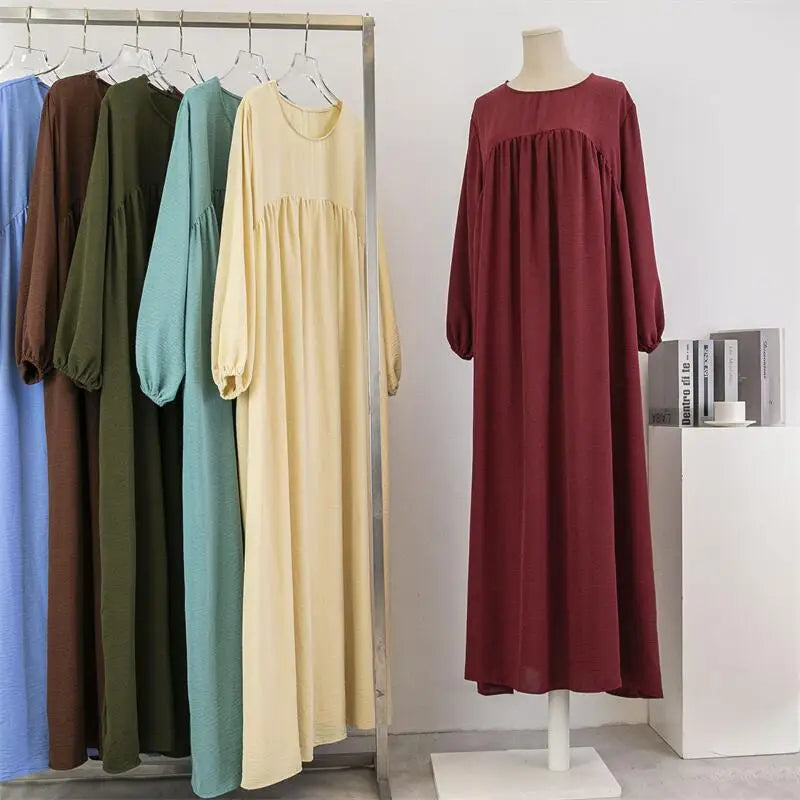 Women Loose Maxi Dresses Muslim Dress Spring Autumn Female Full Sleeve Casual Solid Pockets Robe Long Dresses Mujer Vestidoes.
