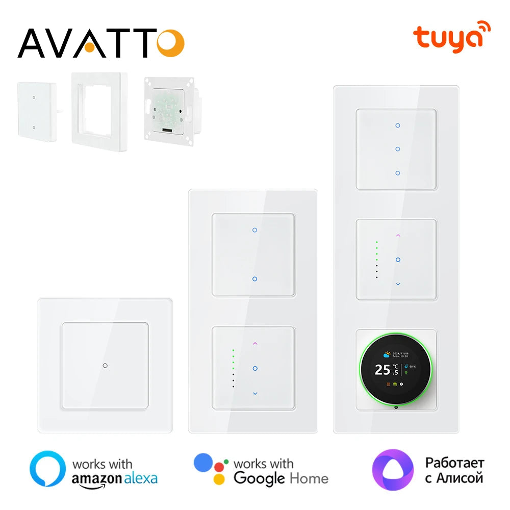 AVATTO Tuya WiFi Smart Lichtschalter/Vorhangschalter, Multi-Frame-Kombinationslichter und Vorhangschalter unterstützen Alexa Google Home.