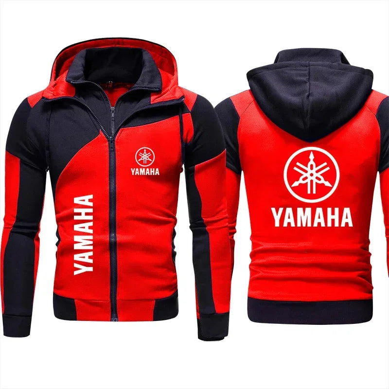 Men's hooded printed motorcycle jacket pullover hooded sweatshirt bicycle jacket racing zipper hooded sweatshirt.