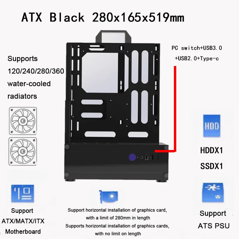 Open Type Computer Case Frame  Vertical Chassis Shelf ATX MOD DIY Desktop Gaming Gamer PC Cabinet Tower Gaming Support ATX/ MATX.