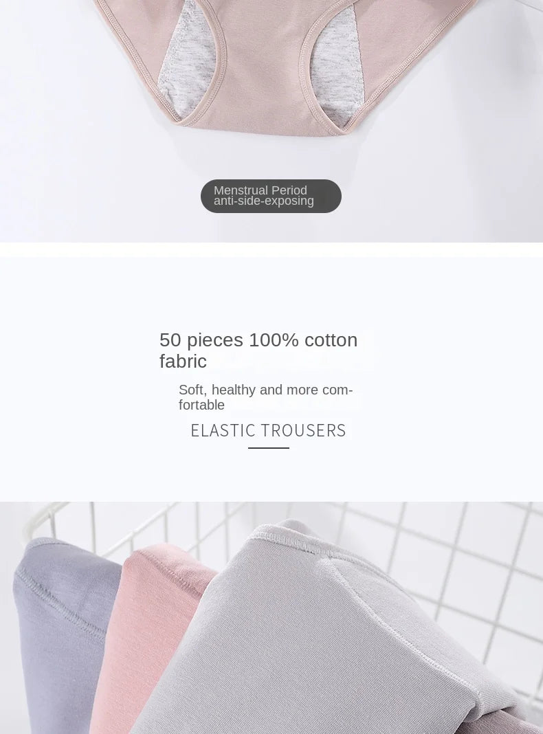 Women's menstrual briefs large flow postpartum water absorption leakproof briefs women's pure cotton menstrual briefs lingerie.