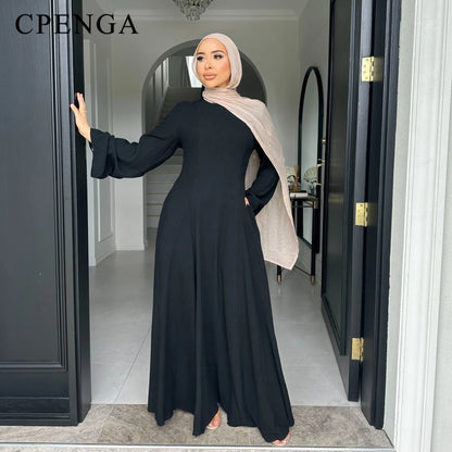 2025 Summer Arabic Muslim Women Modest Dress Eid Dubai Plain Abaya Islam Party Outfit Elegant Holiday Dresses Turkey Kaftan Robe.