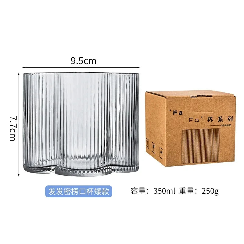 Clear Ice Cream Glass Whiskey Red Wine Glass Cup Flower Stripe Glass Mug Vintage Iced American Coffee Mug Home Stacked Cup