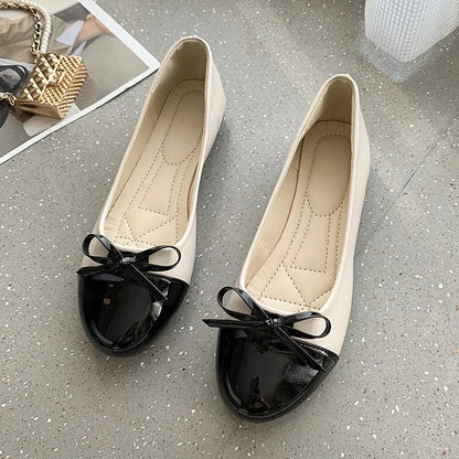 Ballerina Women's Flat Shoes Comfort Non-slip Ladies Loafers Leather Flats Elegant Bowknot Women's Single Shoes Mother's Shoes.