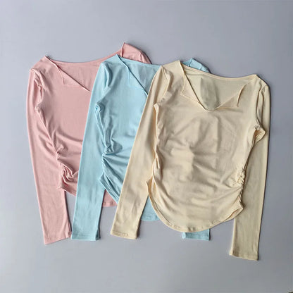 Sports Top Women's Autumn Slim Fit Small V-neck Quick Drying Yoga Clothes Running Fitness Pilates Long Sleeves Outwear T Shirts.