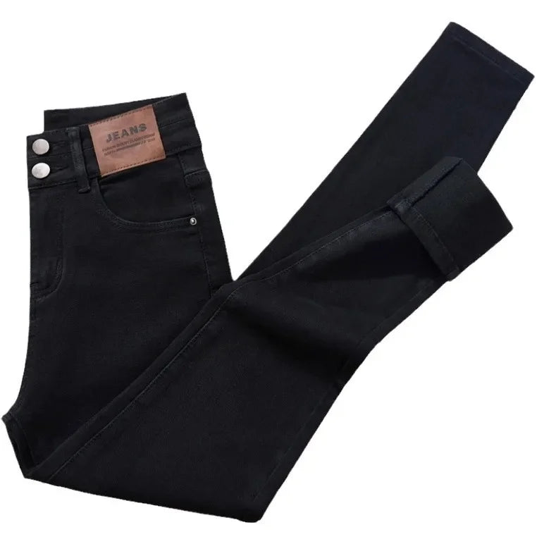 Spring Autumn 2024 New Style High-Waisted Black Jeans Women's Versatile Elastic Slimming Pencil Pants Fashionable Chinese Style.