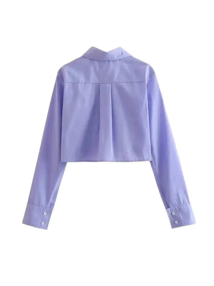 Women Fashion Loose Cropped Shirts Vintage Long Sleeve Front Button Female Blouses Blusas Chic Tops.