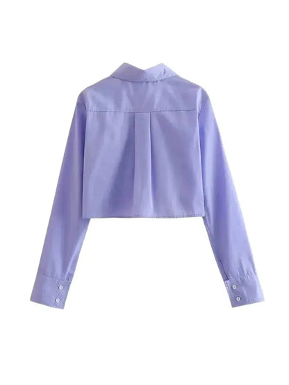 Women Fashion Loose Cropped Shirts Vintage Long Sleeve Front Button Female Blouses Blusas Chic Tops.
