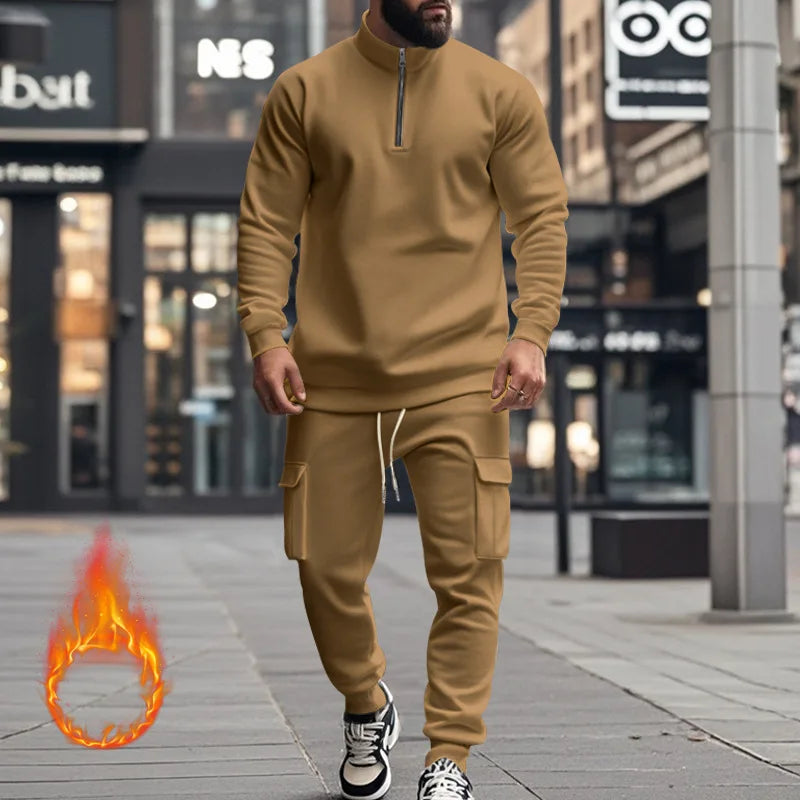 2024 Herbst und Winter Herren-Sporthosen-Set aus lässigem Samt mit warmem Reißverschluss