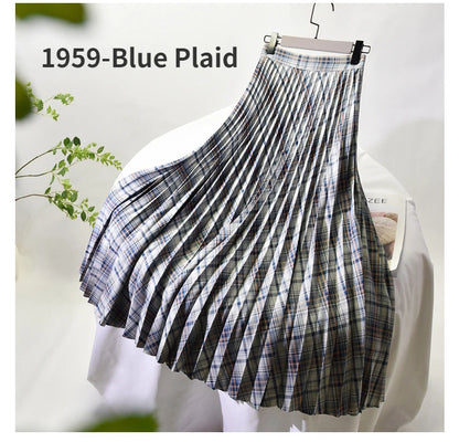 Looks Thin Pleated Skirt 2025 New High Waist A-line Skirt Mid-length Big Size Plaid Skirt Long Pleated Skirt Length 75-90cm