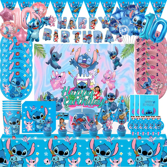 Disney Stitch Geburtstags feier Dekoration Lilo und Stich Thema Geschirr Set Tasse Platte Winkel Ballon liefert für Kinder Jungen Mädchen.