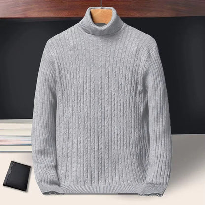 Autumn Winter New Men's Roll neck Sweaters Knitted Jacquard Pullover Warmth Long Sleeved Solid Color Classic Casual Clothing.