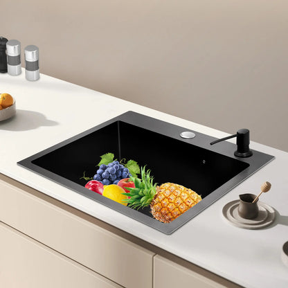 Hochwertiges Küchenspülbecken-Komplettset, 45 x 40 x 20 cm, langlebiges, großes Fassungsvermögen-Reinigungsspüle aus Edelstahl 201, schwarze Spüle mit einer einzigen Schüssel