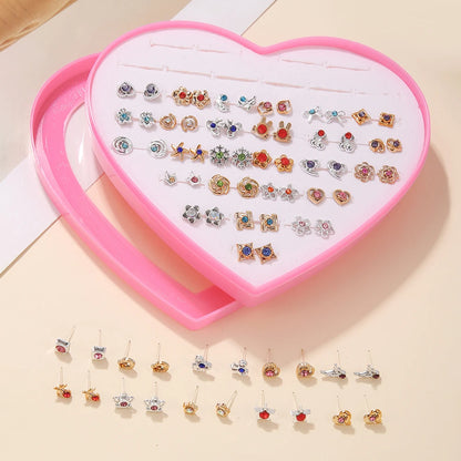 Multicolor 36Pairs Cartoon Hypoallergenic Plastic Stud Earrings Set For Women Girl Cute Animal Flower Ear Wedding Gifts Jewelry