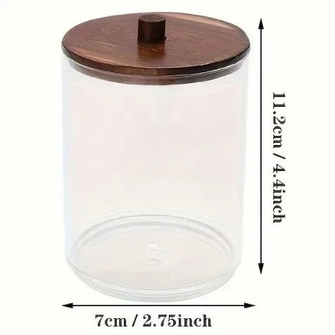 Transparent Acrylic round Wood Lid Cotton Swab Box Plastic Small Organizer Box Makeup Remover Cotton Storage Box Set.