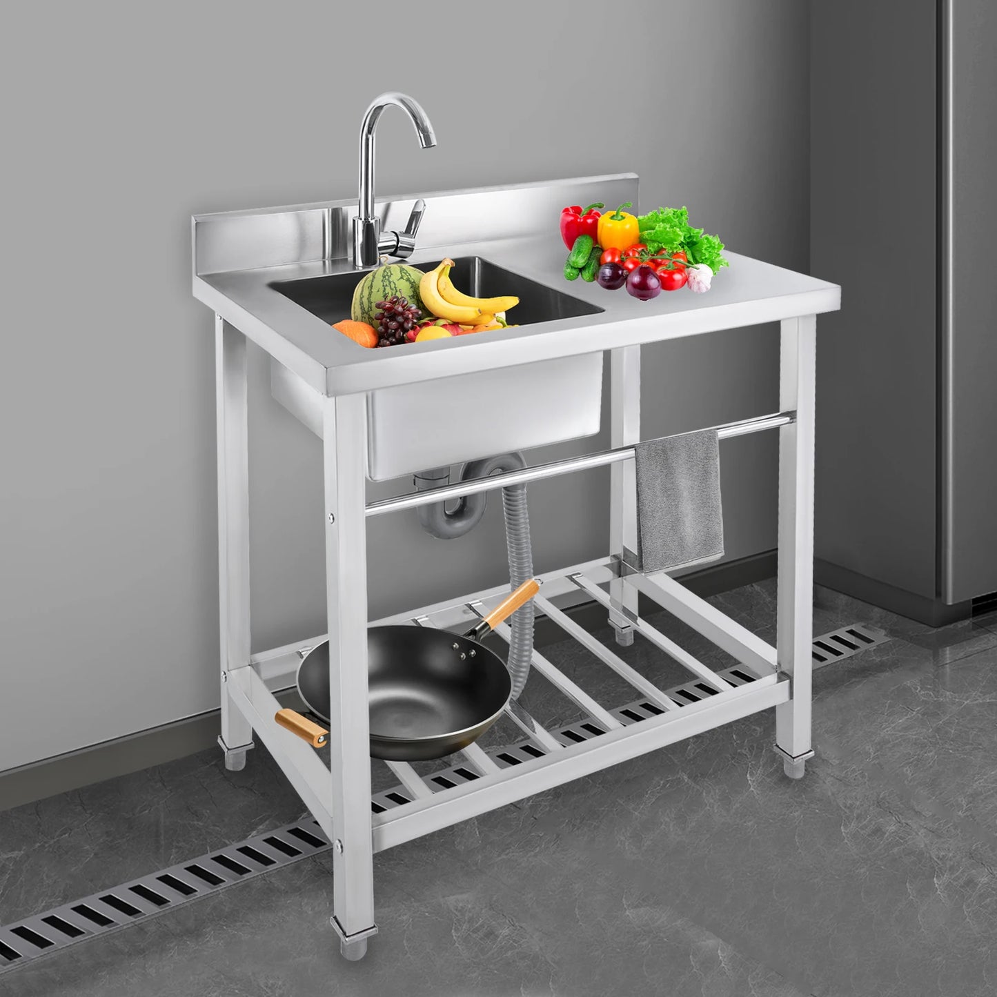 Edelstahl-Küchenspüle, freistehende Einzelschüssel-Werkbank für den Außenbereich, quadratische Küchenspülen, Tragfähigkeit 100 kg