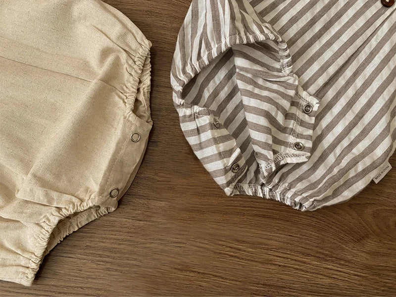 Sommer neue adrette Art Baby Body suits Hemd Kragen Mädchen Jungen Bodysuit atmungsaktive Leinen einteilige Baby kleidung.