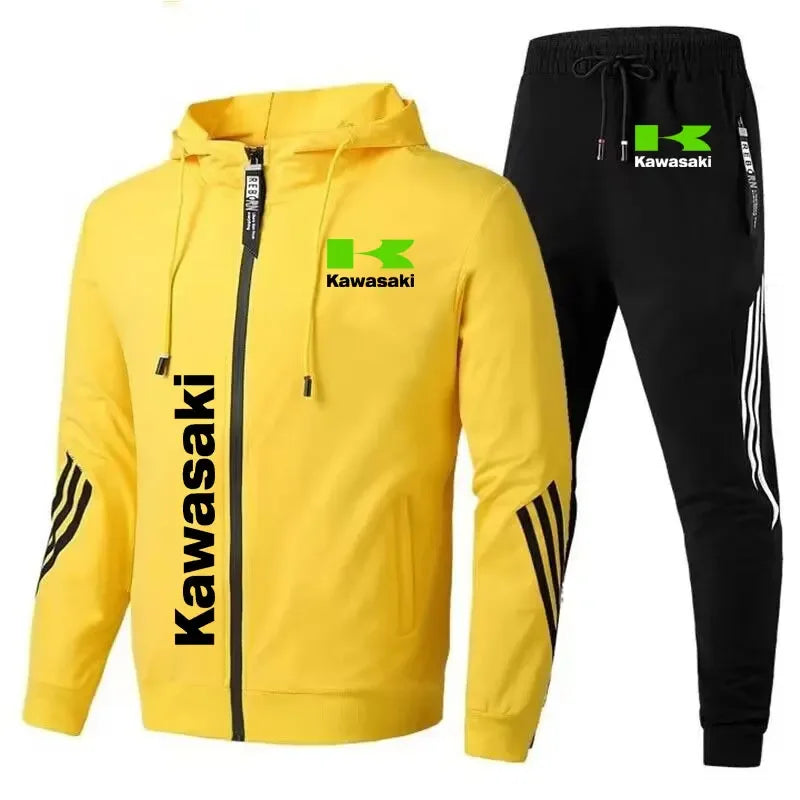 Kawasaki Motorcycle Racing Team Men Hoodie Pant Sets Spring Autumn Casual Male Zipper Sweatshirt Pants Suit 2024 Sport Coat Set.