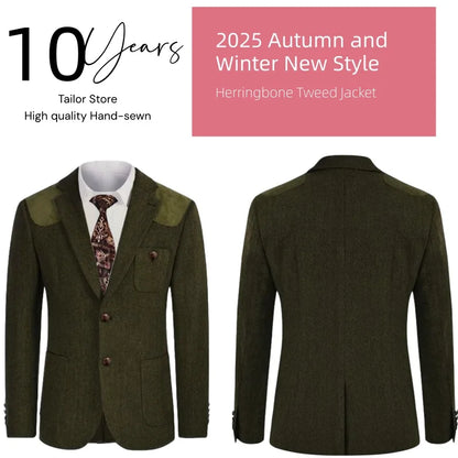 British-style men's suit jacket Houndstooth tweed sports jacket Double-breasted formal jacket    British-Style Men's Suit Jacket.