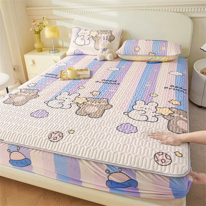 Cartoon Cute Pattern Cooling Fitted Sheet Single Natural latex fabric Soft cushion for Bedding Slow rebound Non-Slip Mattress