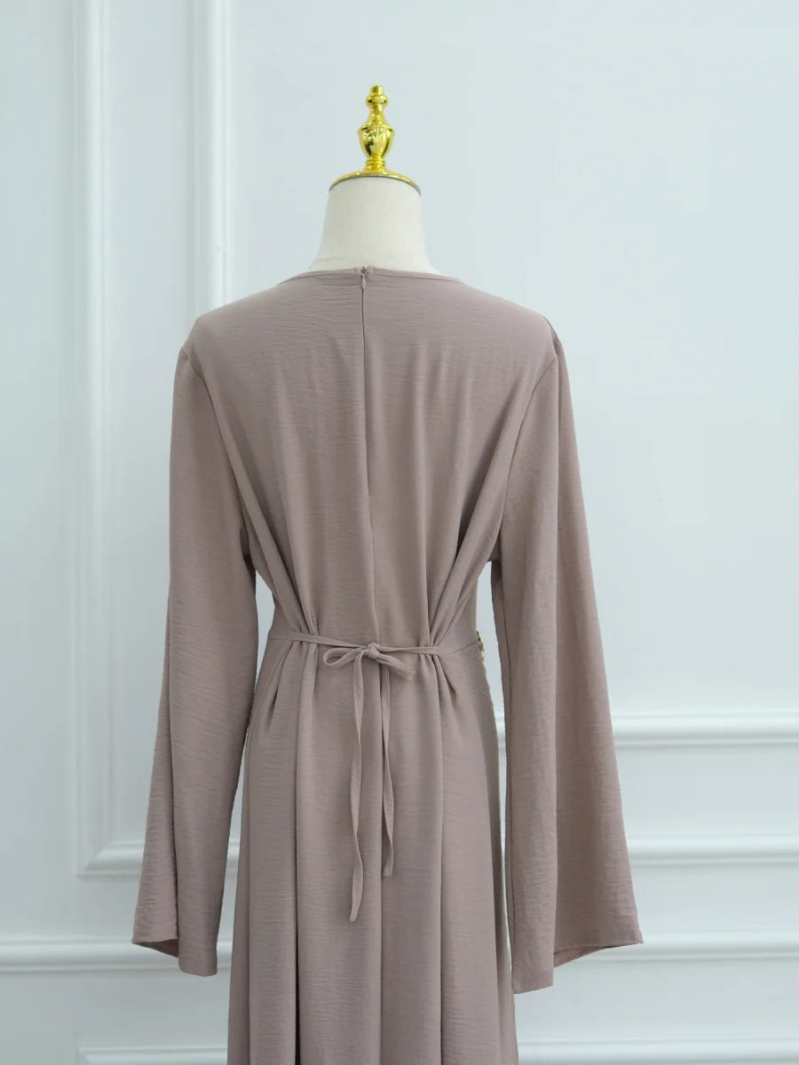 Muslim Women Arabic Dubai Abaya Solid Drawstring Long Dress Modest Ramadan Kaftan Robe Femme musulmane Islam Clothing Kebaya.
