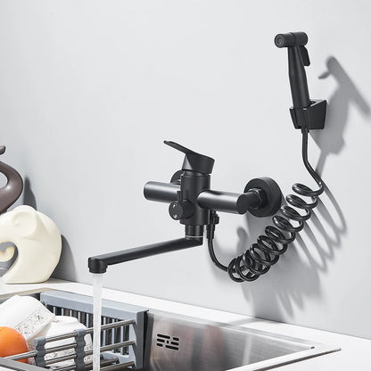 Kitchen Faucets Stainless Steel Wall Mounted Multifunctional Bathroom Basin Faucet Hot Cold  Water Mixer Taps With Spray Gun