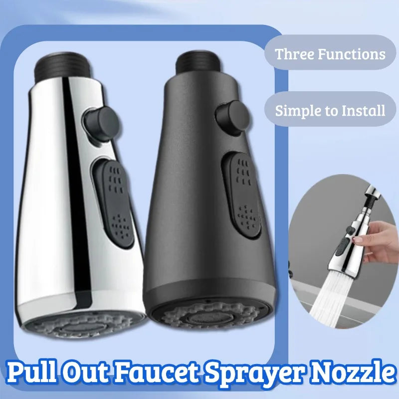 Kitchen Pull Out Faucet Sprayer Nozzle Universal 360° Rotation Faucet Extender 3 Modes Durable Water Saving Shower Spray Head