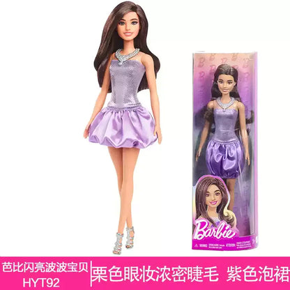 Genuine Barbie Deluxe Style Dolls Pink Dress Outfit Blond Hair Knot Bow Accessories Mesh Tights Toys For Girls Sweet Gift