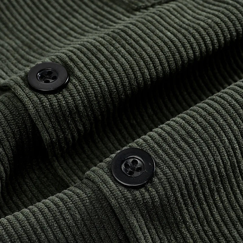 Men's Corduroy Jacket Stand-up Collar Slim Fit Retro Multi-pocket Workwear Commuter Coat for Spring And Autumn