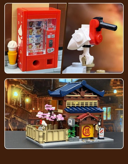 Cada Japanese Sushi HouseBricks Shop LED Japanese Steamed Bun House Building Blocks Summer Cafe cada Toy Street View Series set