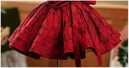 Sommer neue Kinder Prinzessin Ballkleid Kinder Bogen Puff Ärmel Design Hochzeit Geburtstag Taufe Party rote Kleider für eid a2051.