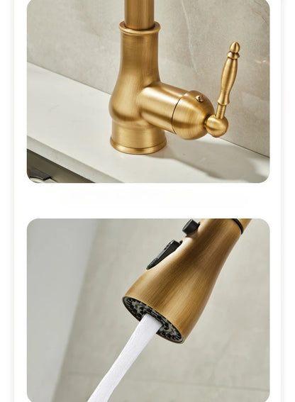 Antique Brass Kitchen Faucet Pull Out Spout Kitchen Faucets Black Single Hole Swivel Hot Cold Water Kitchen Mixers Taps