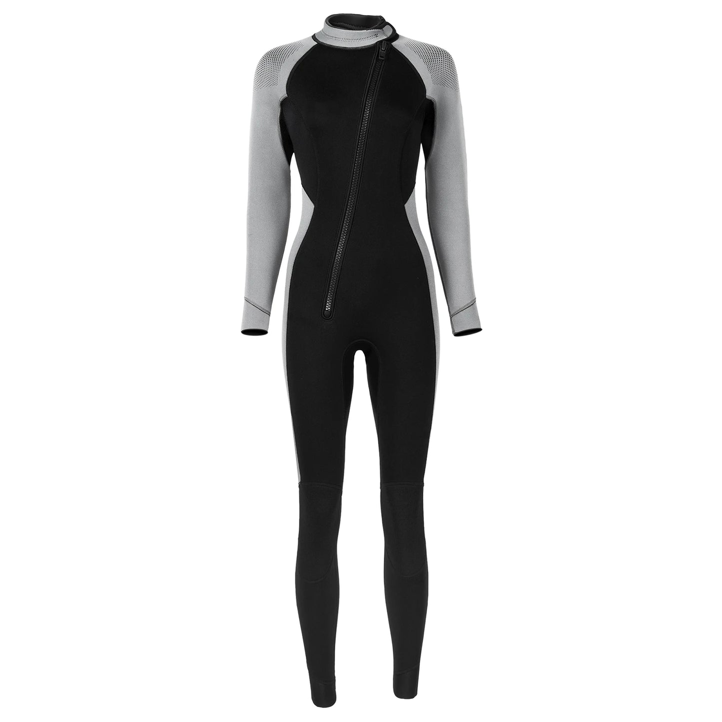 Women 3mm Neoprene One-Piece Thermal Wetsuit Mock Neck Long Sleeve Front Zipper Jumpsuit for Swimming Surfing Snorkeling Diving.