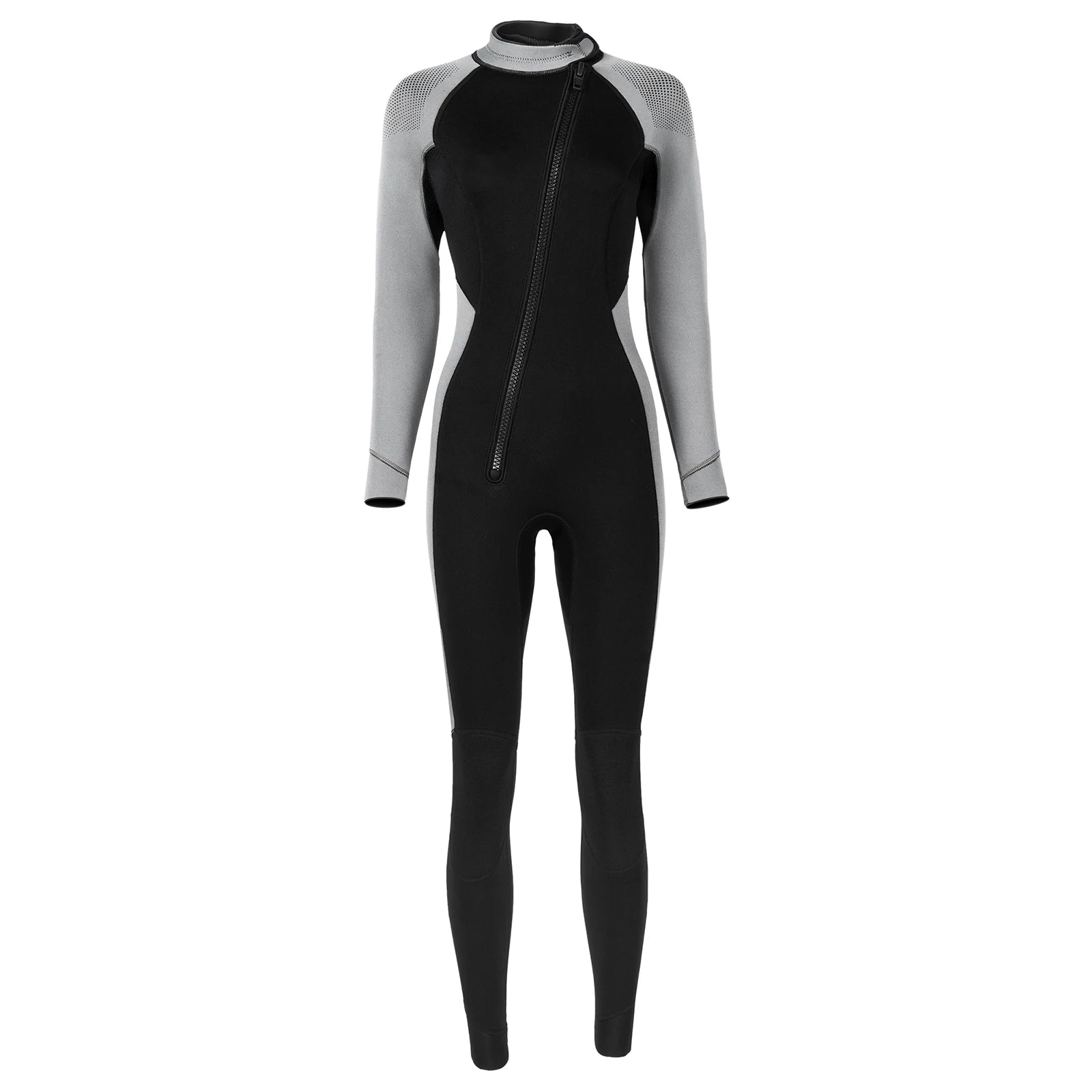 Women 3mm Neoprene One-Piece Thermal Wetsuit Mock Neck Long Sleeve Front Zipper Jumpsuit for Swimming Surfing Snorkeling Diving.