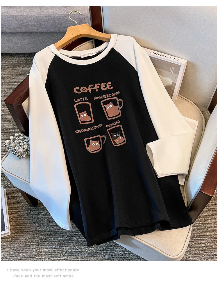 175kg plus size Damen büste Frühling Herbst lockeres Oberteil Rundhals bedrucktes Langarm-Sweatshirt 4xl 5xl 6xl 7xl 8xl 9xl