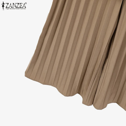 ZANZEA Muslim Sets Fashion 2pcs Women Long Sleeve Blouse Wide Leg Pant Sets Causal Spring Solid Work Outfits Islamic Clothing.