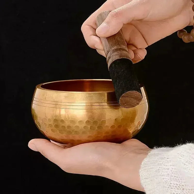 Authentic Handmade Tibet Singing Bowl Nepal Brass Meditation Sound Bowl for Yoga Chakra Healing Relaxation with Leather Striker.