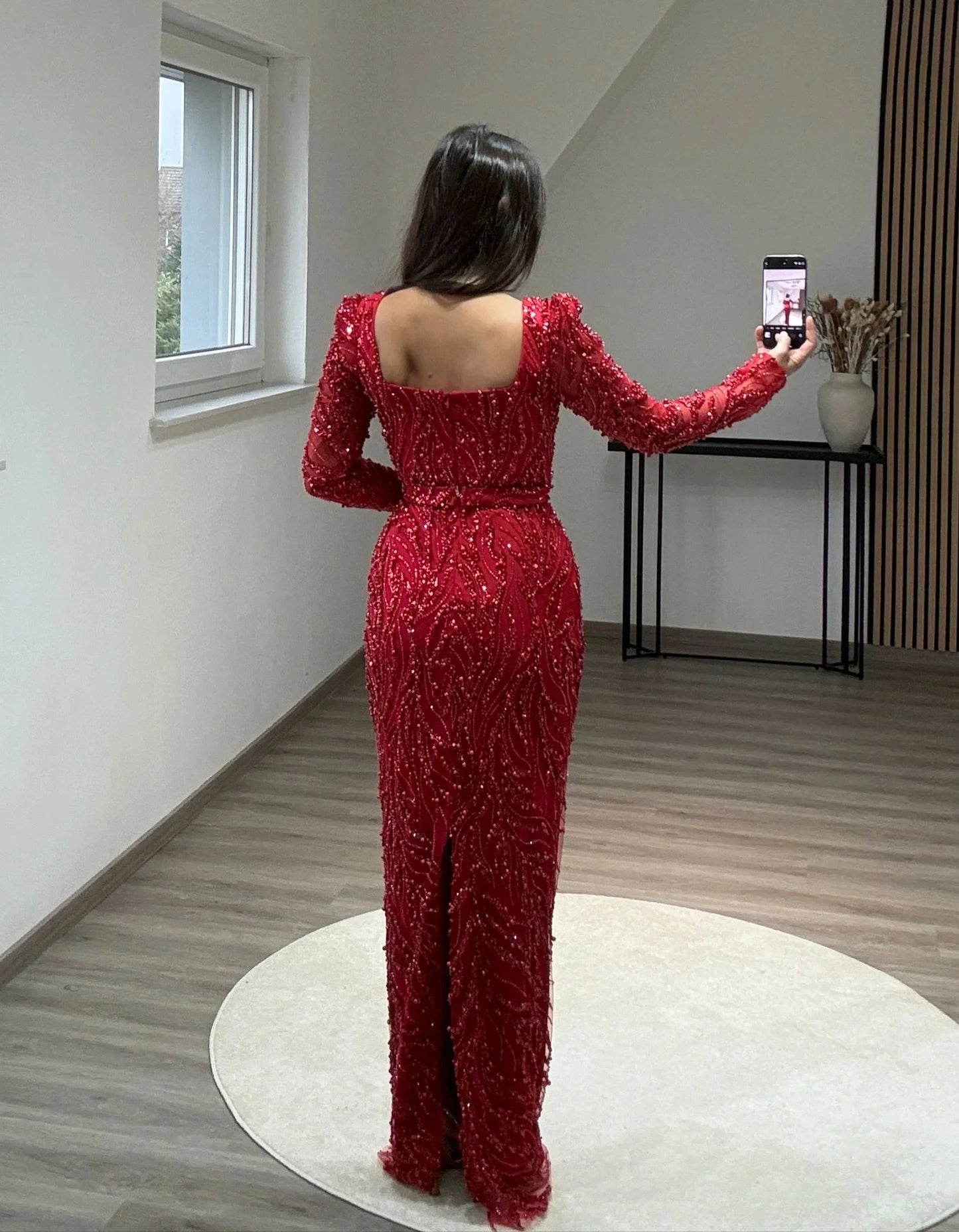 BABYONLINE Maßgeschneidertes Abendkleid All CoPearl Sleeve Full Crystals Etuikleid Abiye.