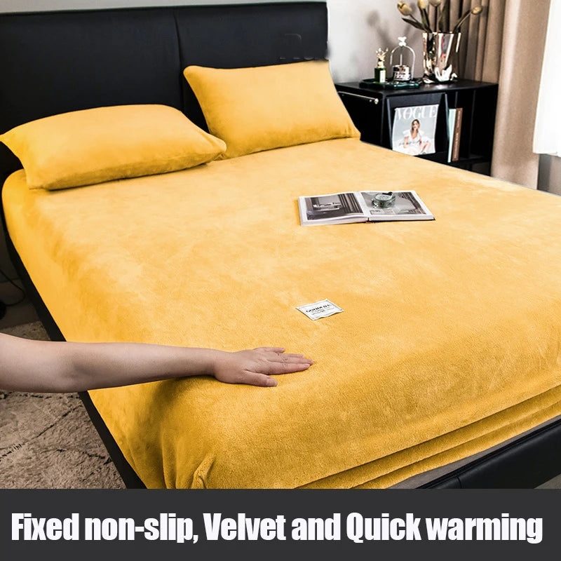 1pc Warm Winter Elastic Fitted Sheets Adjustable Flannel Velvet Mattress Cover Fluffy Fitted Bed Sheets for 200 Queen 180 size