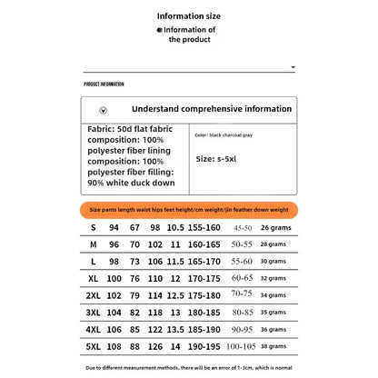 CHUJIE Men's autumn and winter new down jacket pants, men's mountain outdoor work pants, graphene heating thickened warm pants.