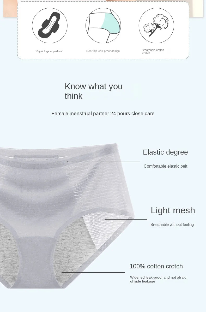 Menstrual Panties for Women Leak Proof Briefs Cotton Lingerie Absorbency Comfortable Physiological Underwear Period Underpants.
